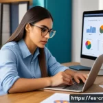 역량 갭 분석을 통한 경력 개발 전략 - A professional young Hispanic woman sitting at a modern home office desk, surrounded by digital devi...