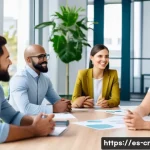 역량 갭 분석에서의 팀워크의 중요성 - A diverse professional team engaged in an active listening session around a modern conference table,...