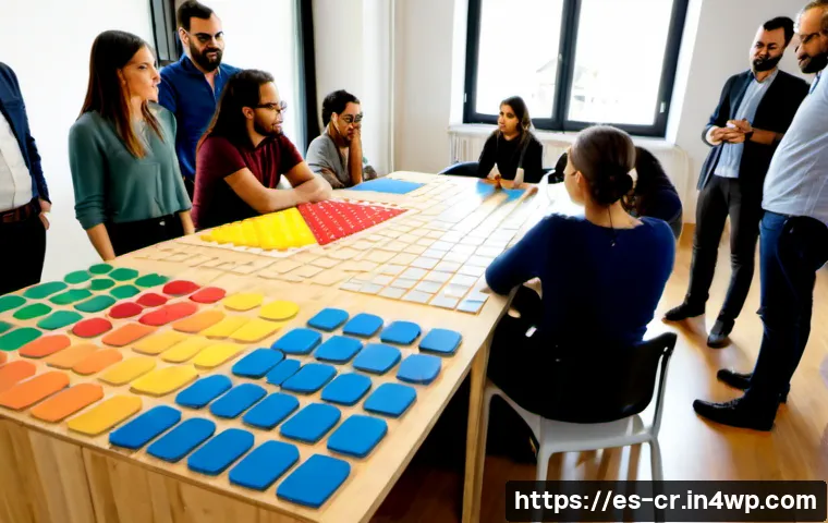 역량 갭 분석과 지속 가능한 발전 - Photorealistic Spanish workplace workshop in a sunlit Barcelona innovation hub, diverse adult profes...